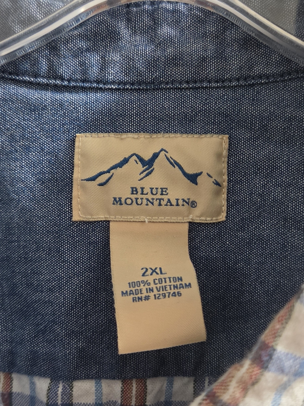 Blue Mountain Men's Casual Button-Down Shirt in Denim Blue - 2XL
